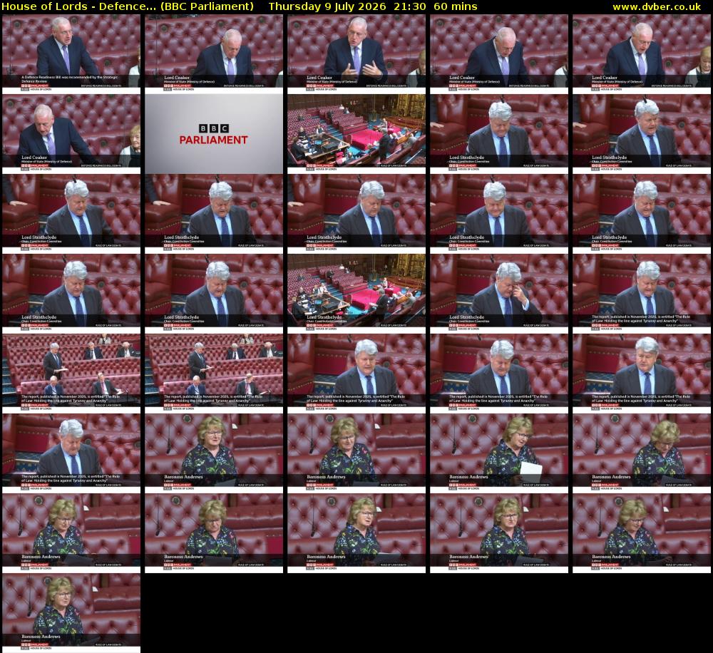 House of Lords - Defence... (BBC Parliament) Thursday 9 July 2026 21:30 - 22:30