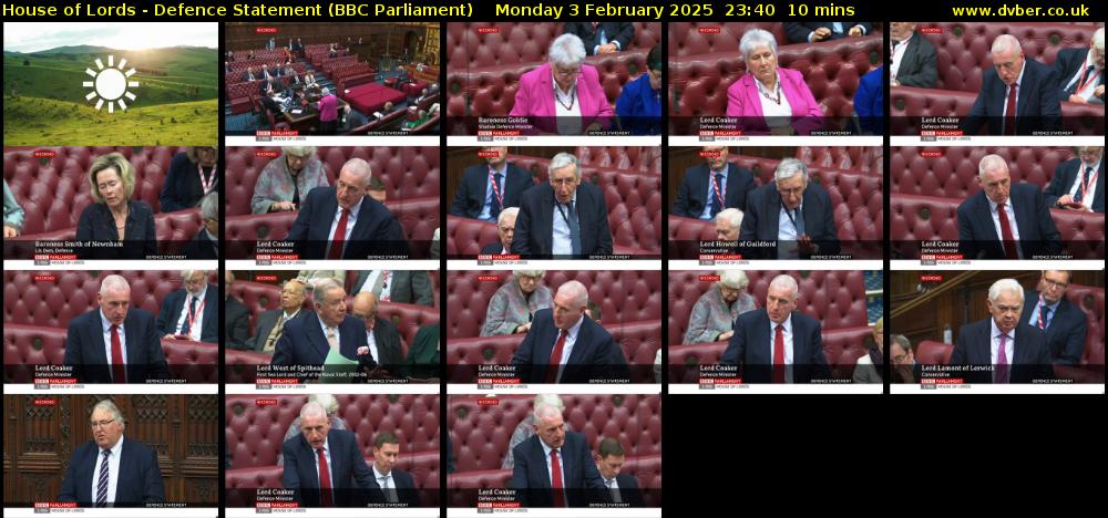 House of Lords - Defence Statement (BBC Parliament) Monday 3 February 2025 23:40 - 23:50