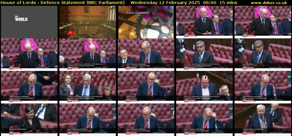 House of Lords - Defence Statement (BBC Parliament) Wednesday 12 February 2025 06:00 - 06:15