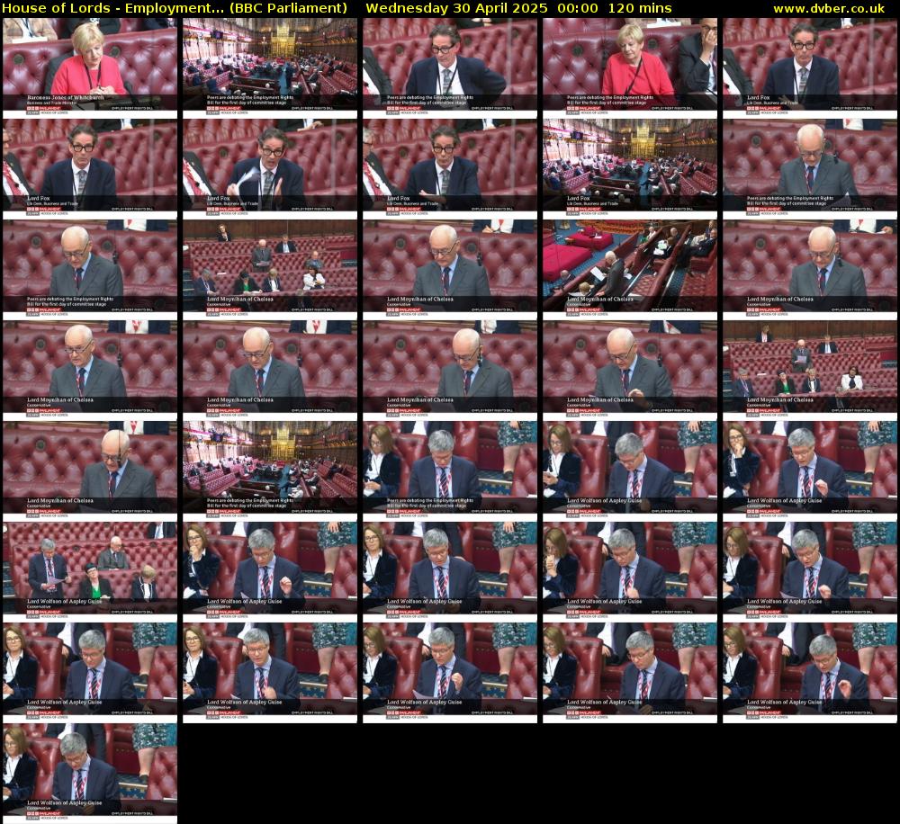 House of Lords - Employment... (BBC Parliament) Wednesday 30 April 2025 00:00 - 02:00
