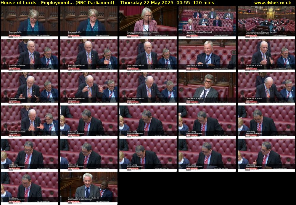 House of Lords - Employment... (BBC Parliament) Thursday 22 May 2025 00:55 - 02:55