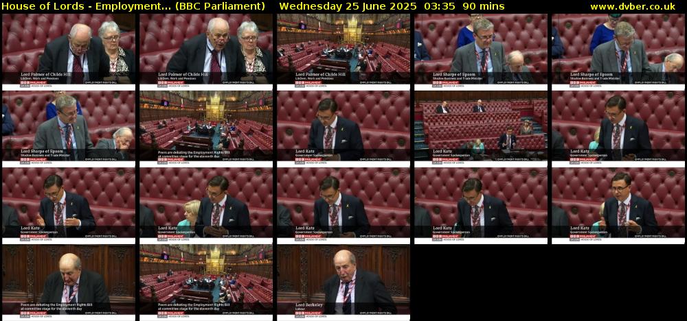 House of Lords - Employment... (BBC Parliament) Wednesday 25 June 2025 03:35 - 05:05