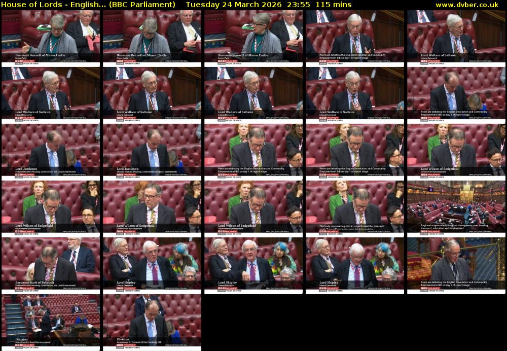 House of Lords - English... (BBC Parliament) Tuesday 24 March 2026 23:55 - 01:50