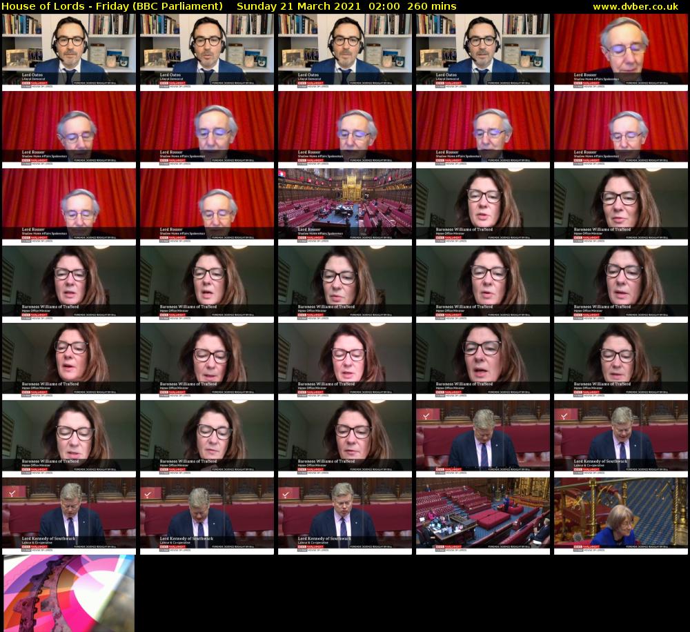 House of Lords - Friday (BBC Parliament) Sunday 21 March 2021 02:00 - 06:20