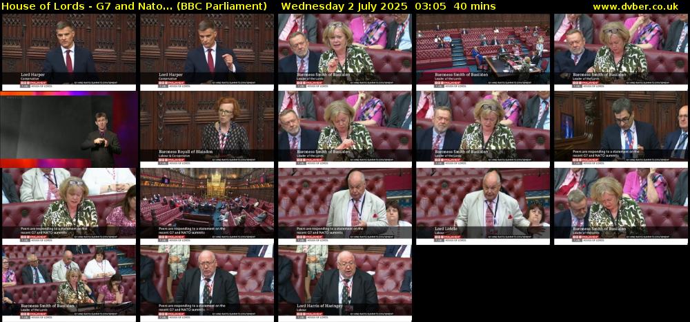 House of Lords - G7 and Nato... (BBC Parliament) Wednesday 2 July 2025 03:05 - 03:45