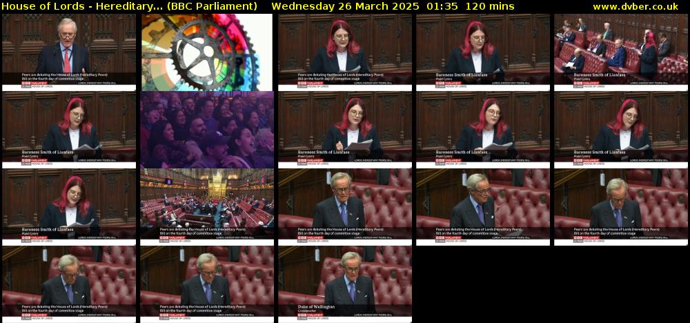 House of Lords - Hereditary... (BBC Parliament) Wednesday 26 March 2025 01:35 - 03:35