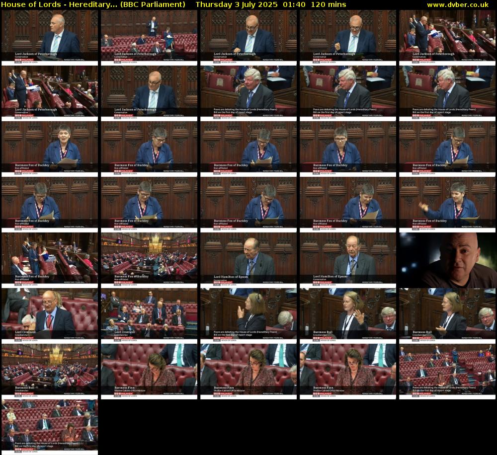 House of Lords - Hereditary... (BBC Parliament) Thursday 3 July 2025 01:40 - 03:40