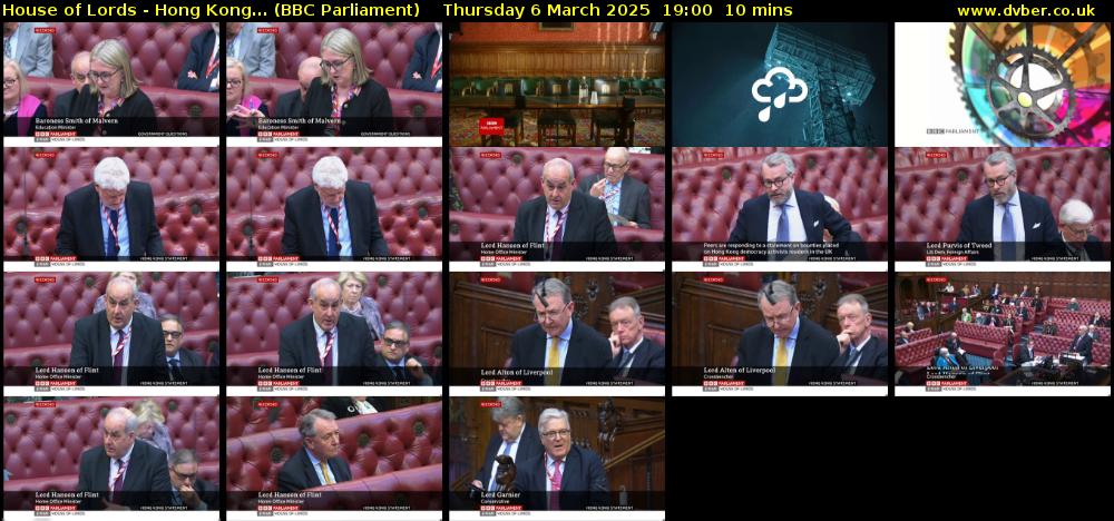 House of Lords - Hong Kong... (BBC Parliament) Thursday 6 March 2025 19:00 - 19:10