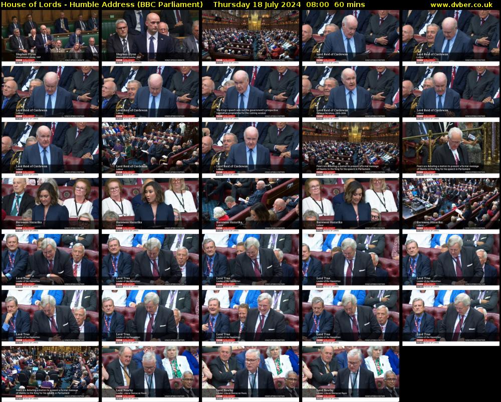 House of Lords - Humble Address (BBC Parliament) Thursday 18 July 2024 08:00 - 09:00