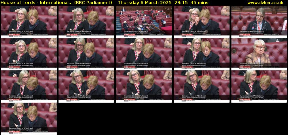 House of Lords - International... (BBC Parliament) Thursday 6 March 2025 23:15 - 00:00