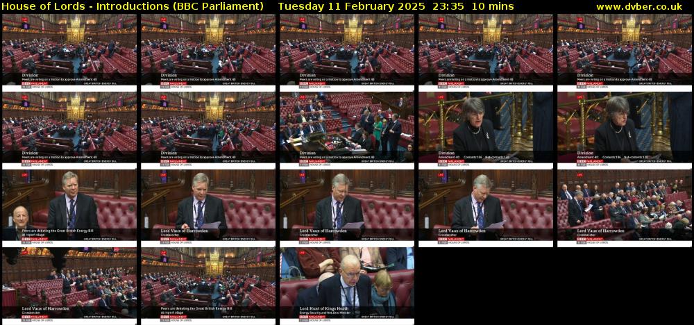 House of Lords - Introductions (BBC Parliament) Tuesday 11 February 2025 23:35 - 23:45