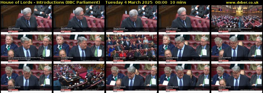 House of Lords - Introductions (BBC Parliament) Tuesday 4 March 2025 00:00 - 00:10