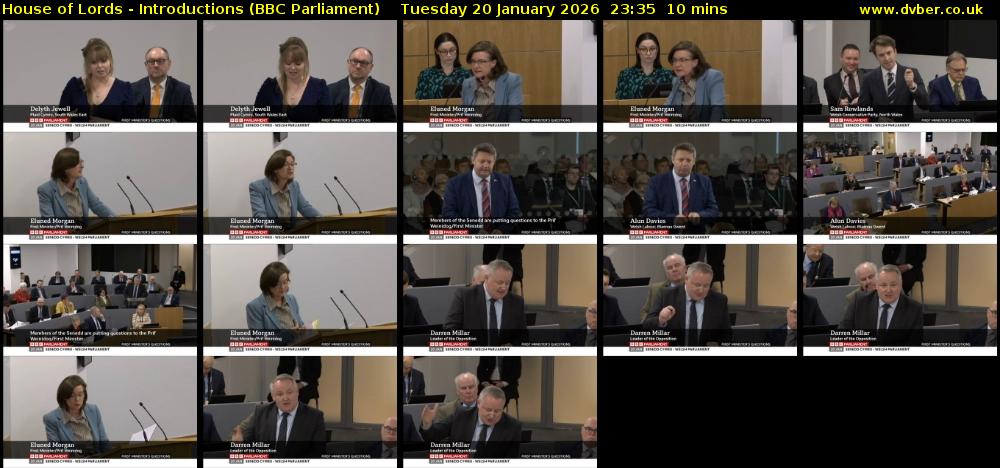 House of Lords - Introductions (BBC Parliament) Tuesday 20 January 2026 23:35 - 23:45