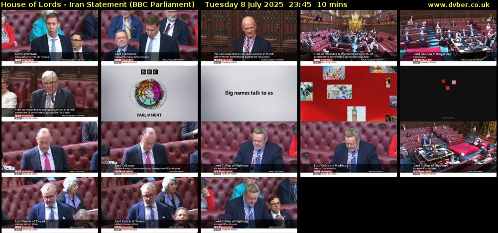 House of Lords - Iran Statement (BBC Parliament) Tuesday 8 July 2025 23:45 - 23:55