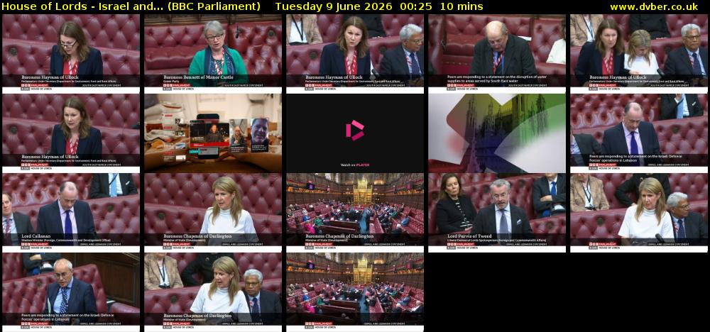 House of Lords - Israel and... (BBC Parliament) Tuesday 9 June 2026 00:25 - 00:35