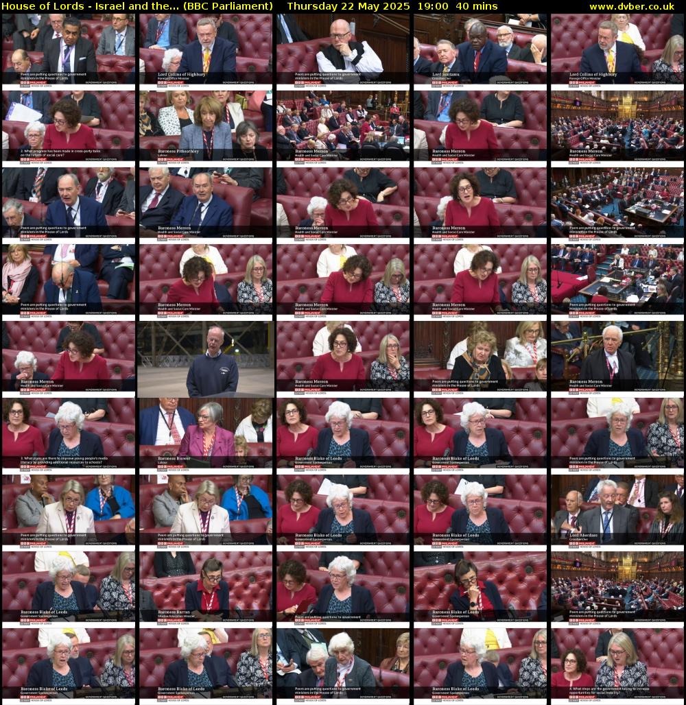 House of Lords - Israel and the... (BBC Parliament) Thursday 22 May 2025 19:00 - 19:40