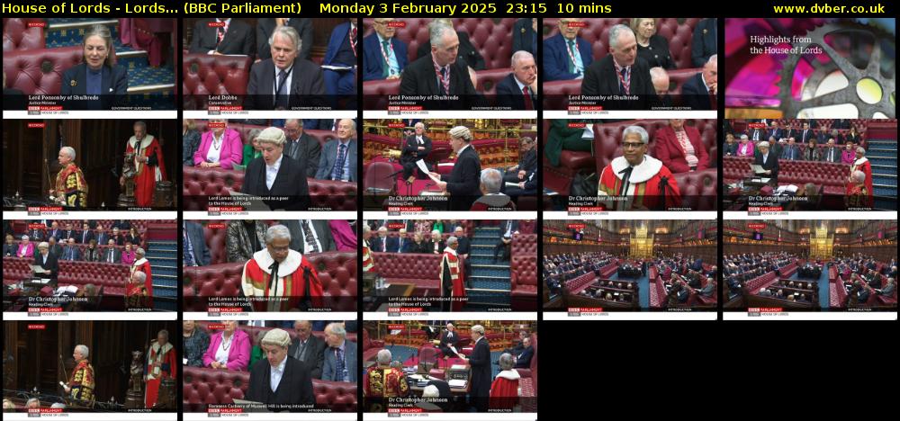 House of Lords - Lords... (BBC Parliament) Monday 3 February 2025 23:15 - 23:25