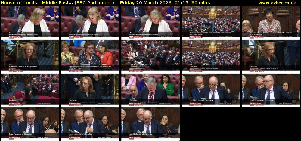 House of Lords - Middle East... (BBC Parliament) Friday 20 March 2026 01:15 - 02:15