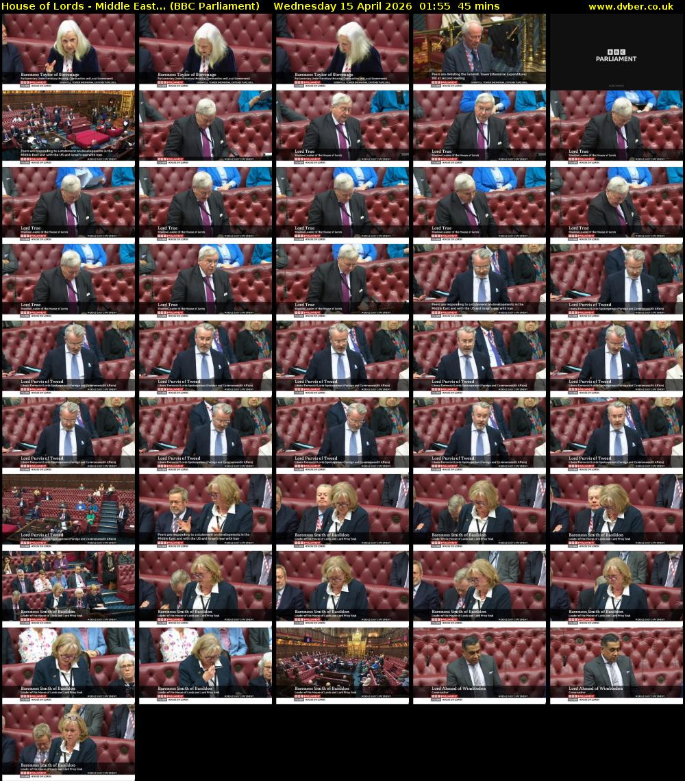 House of Lords - Middle East... (BBC Parliament) Wednesday 15 April 2026 01:55 - 02:40