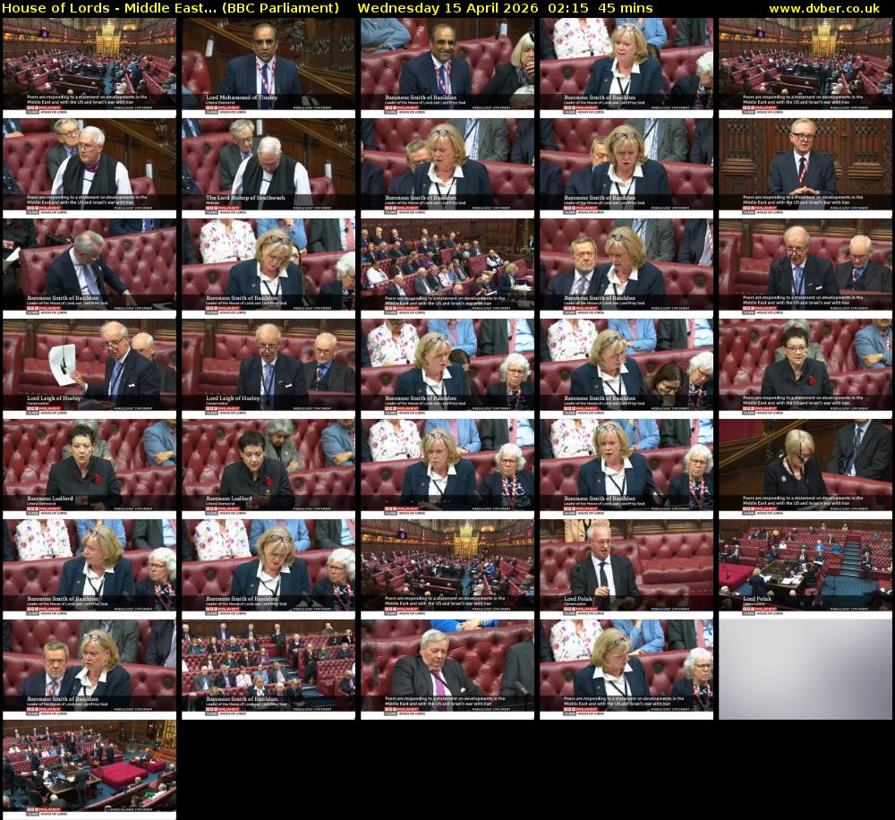 House of Lords - Middle East... (BBC Parliament) Wednesday 15 April 2026 02:15 - 03:00