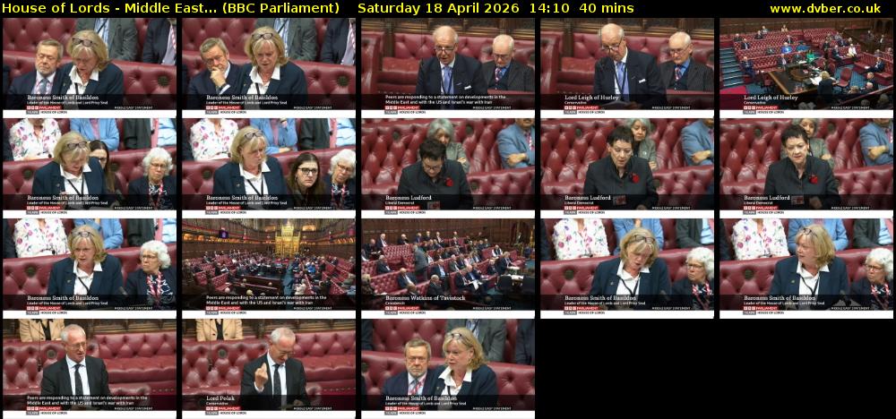 House of Lords - Middle East... (BBC Parliament) Saturday 18 April 2026 14:10 - 14:50