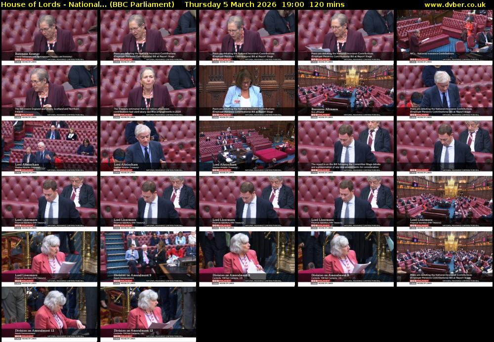 House of Lords - National... (BBC Parliament) Thursday 5 March 2026 19:00 - 21:00