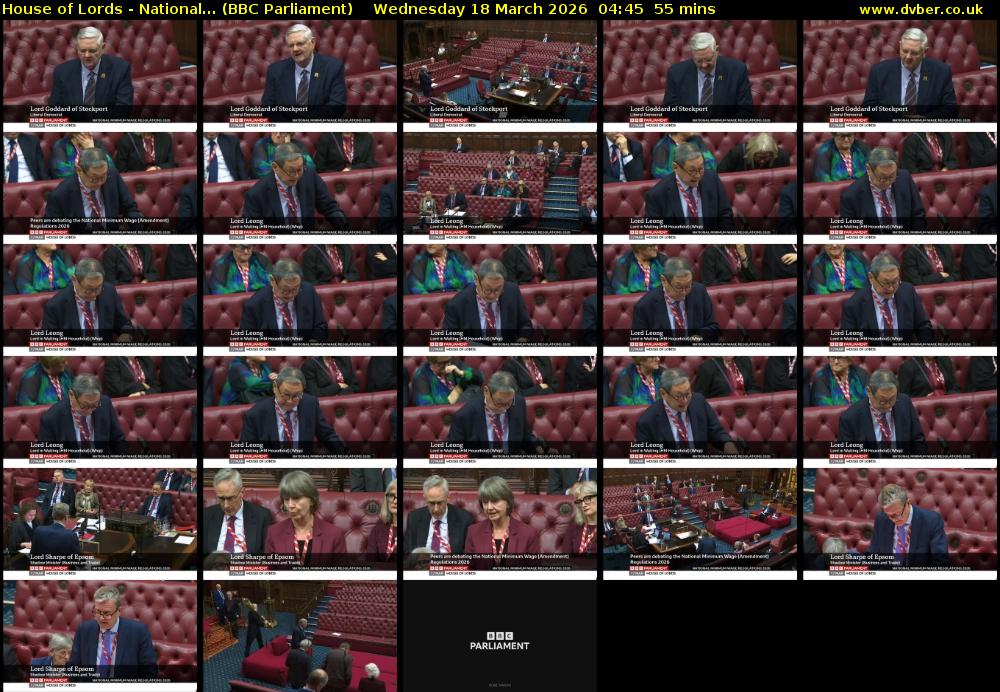 House of Lords - National... (BBC Parliament) Wednesday 18 March 2026 04:45 - 05:40