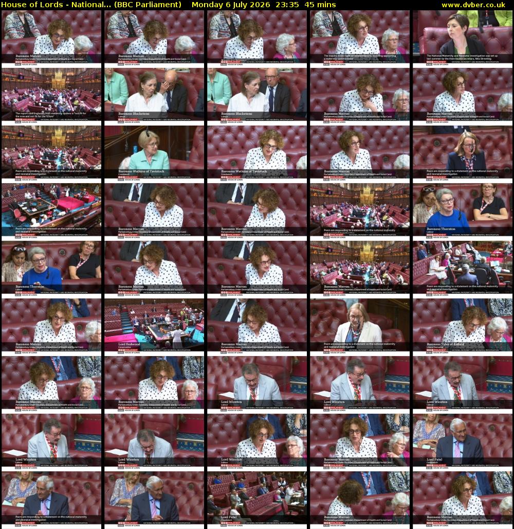 House of Lords - National... (BBC Parliament) Monday 6 July 2026 23:35 - 00:20