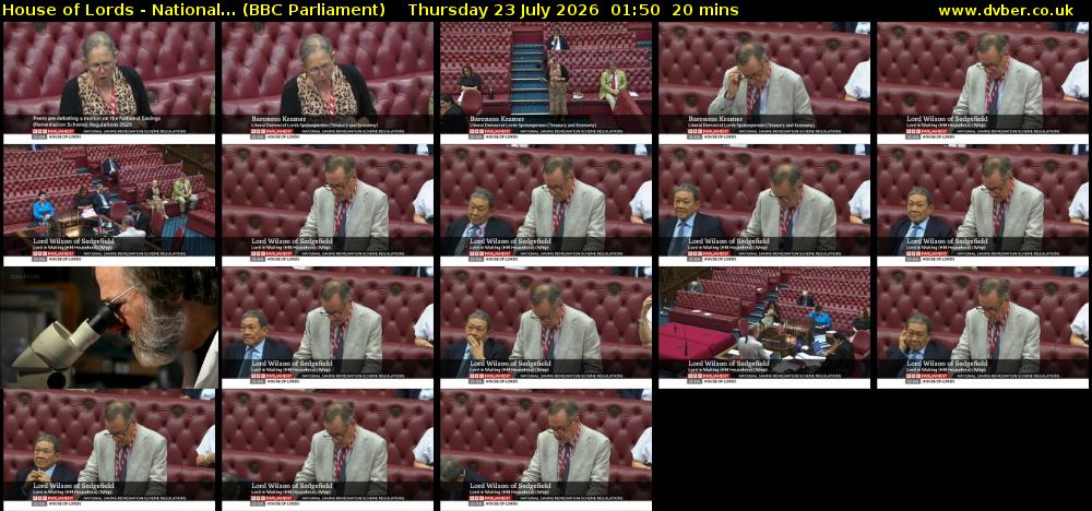 House of Lords - National... (BBC Parliament) Thursday 23 July 2026 01:50 - 02:10
