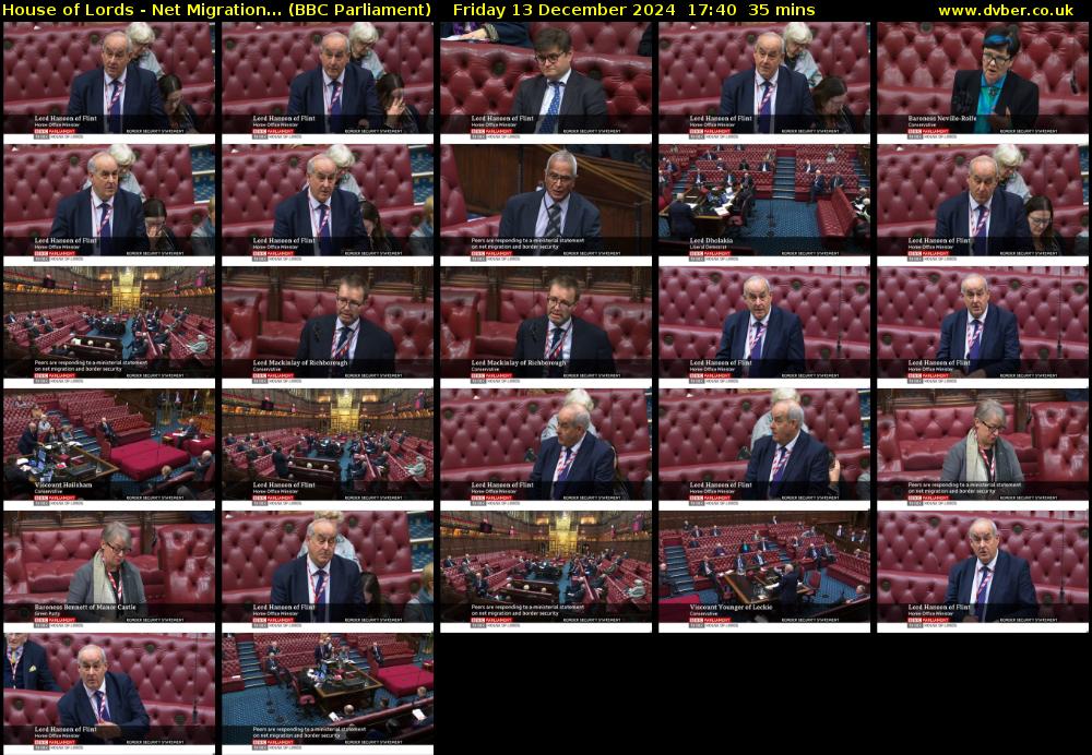 House of Lords - Net Migration... (BBC Parliament) Friday 13 December 2024 17:40 - 18:15