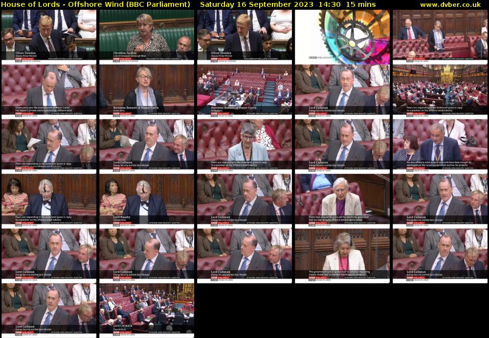 House of Lords - Offshore Wind (BBC Parliament) Saturday 16 September 2023 14:30 - 14:45