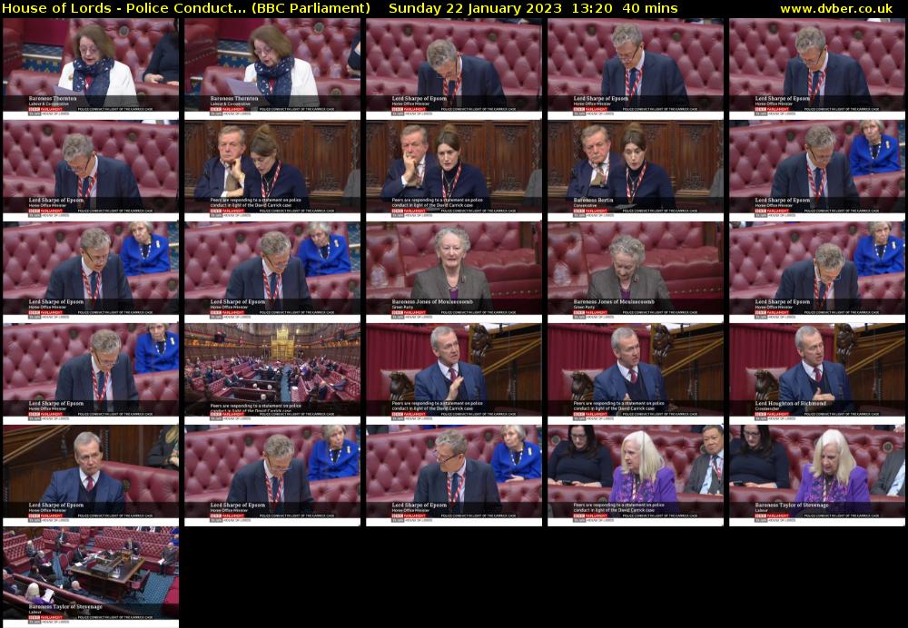 House of Lords - Police Conduct... (BBC Parliament) Sunday 22 January 2023 13:20 - 14:00