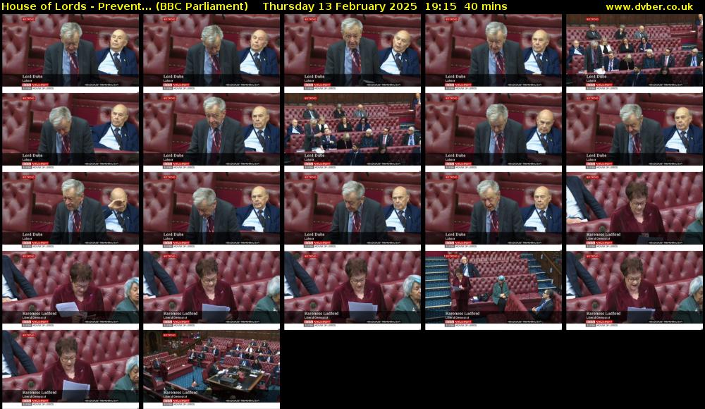 House of Lords - Prevent... (BBC Parliament) Thursday 13 February 2025 19:15 - 19:55