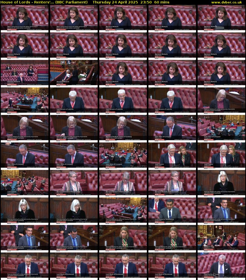 House of Lords - Renters'... (BBC Parliament) Thursday 24 April 2025 23:50 - 00:50