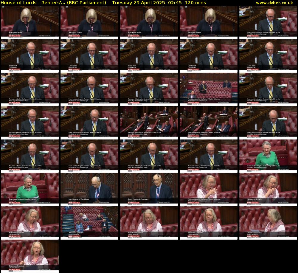 House of Lords - Renters'... (BBC Parliament) Tuesday 29 April 2025 02:45 - 04:45