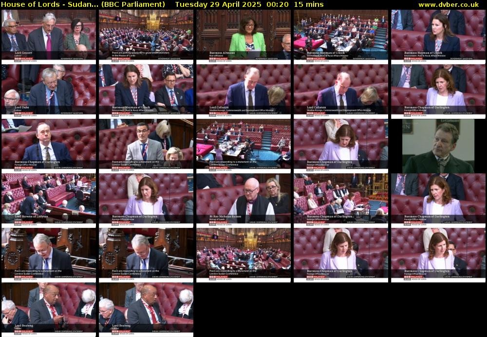 House of Lords - Sudan... (BBC Parliament) Tuesday 29 April 2025 00:20 - 00:35