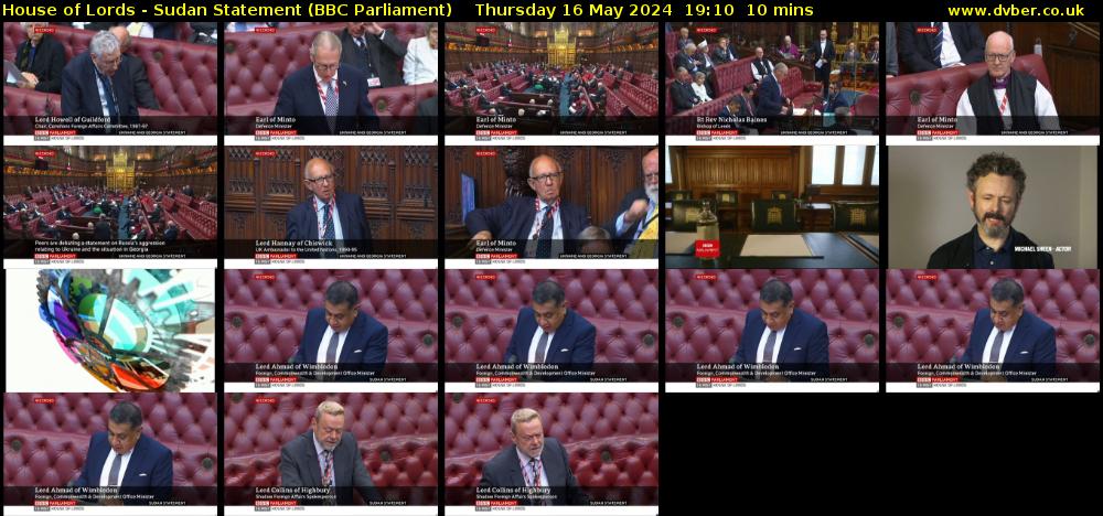 House of Lords - Sudan Statement (BBC Parliament) Thursday 16 May 2024 19:10 - 19:20