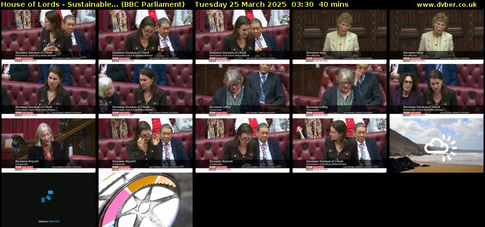 House of Lords - Sustainable... (BBC Parliament) Tuesday 25 March 2025 03:30 - 04:10