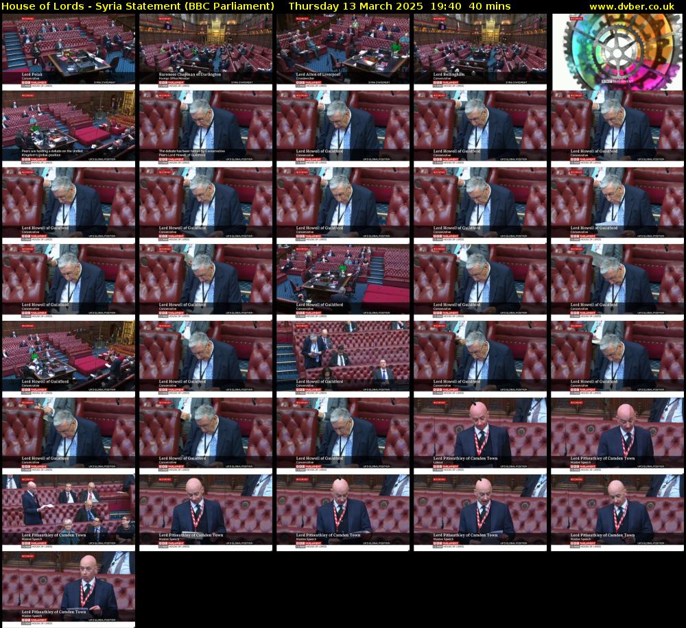 House of Lords - Syria Statement (BBC Parliament) Thursday 13 March 2025 19:40 - 20:20