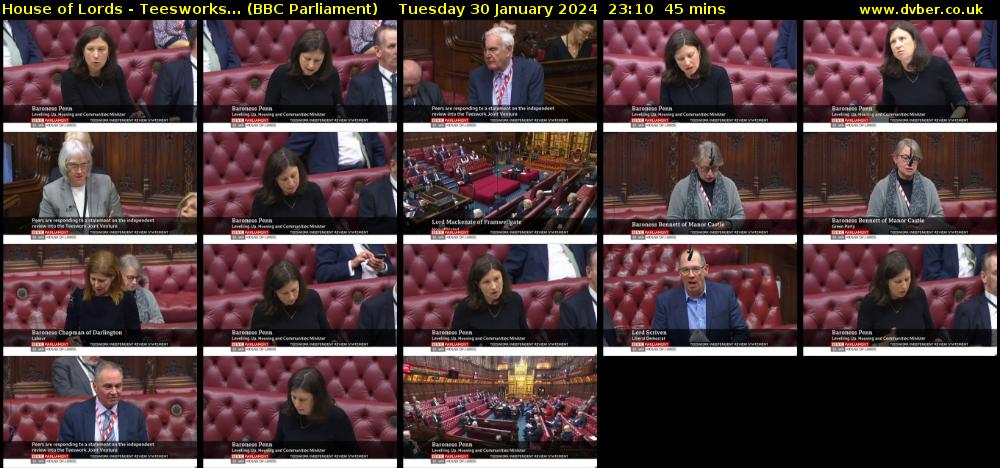 House of Lords - Teesworks... (BBC Parliament) Tuesday 30 January 2024 23:10 - 23:55