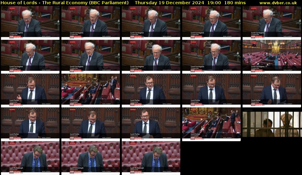 House of Lords - The Rural Economy (BBC Parliament) Thursday 19 December 2024 19:00 - 22:00