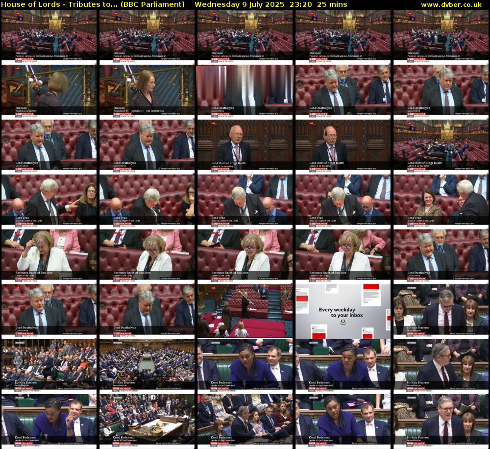 House of Lords - Tributes to... (BBC Parliament) Wednesday 9 July 2025 23:20 - 23:45