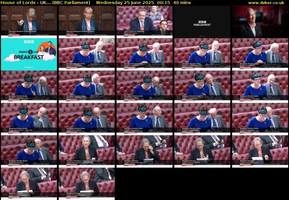 House of Lords - UK... (BBC Parliament) Wednesday 25 June 2025 00:15 - 00:55