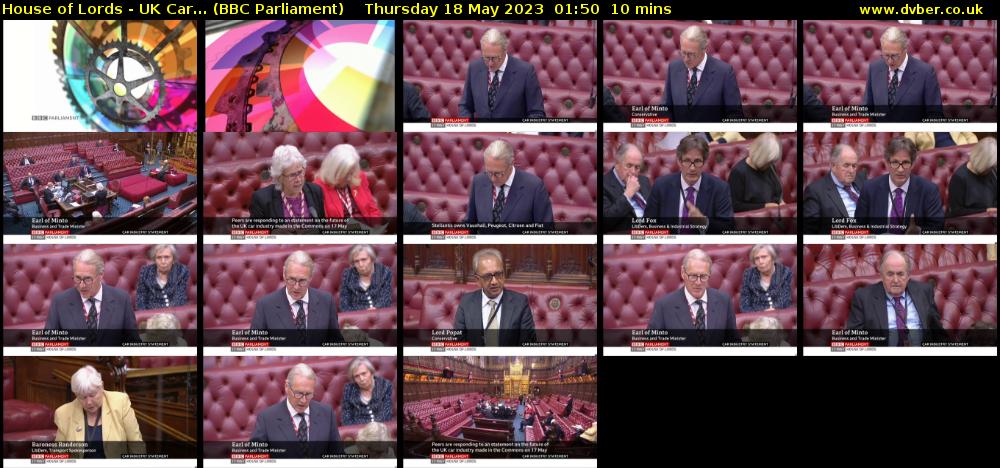 House of Lords - UK Car... (BBC Parliament) Thursday 18 May 2023 01:50 - 02:00