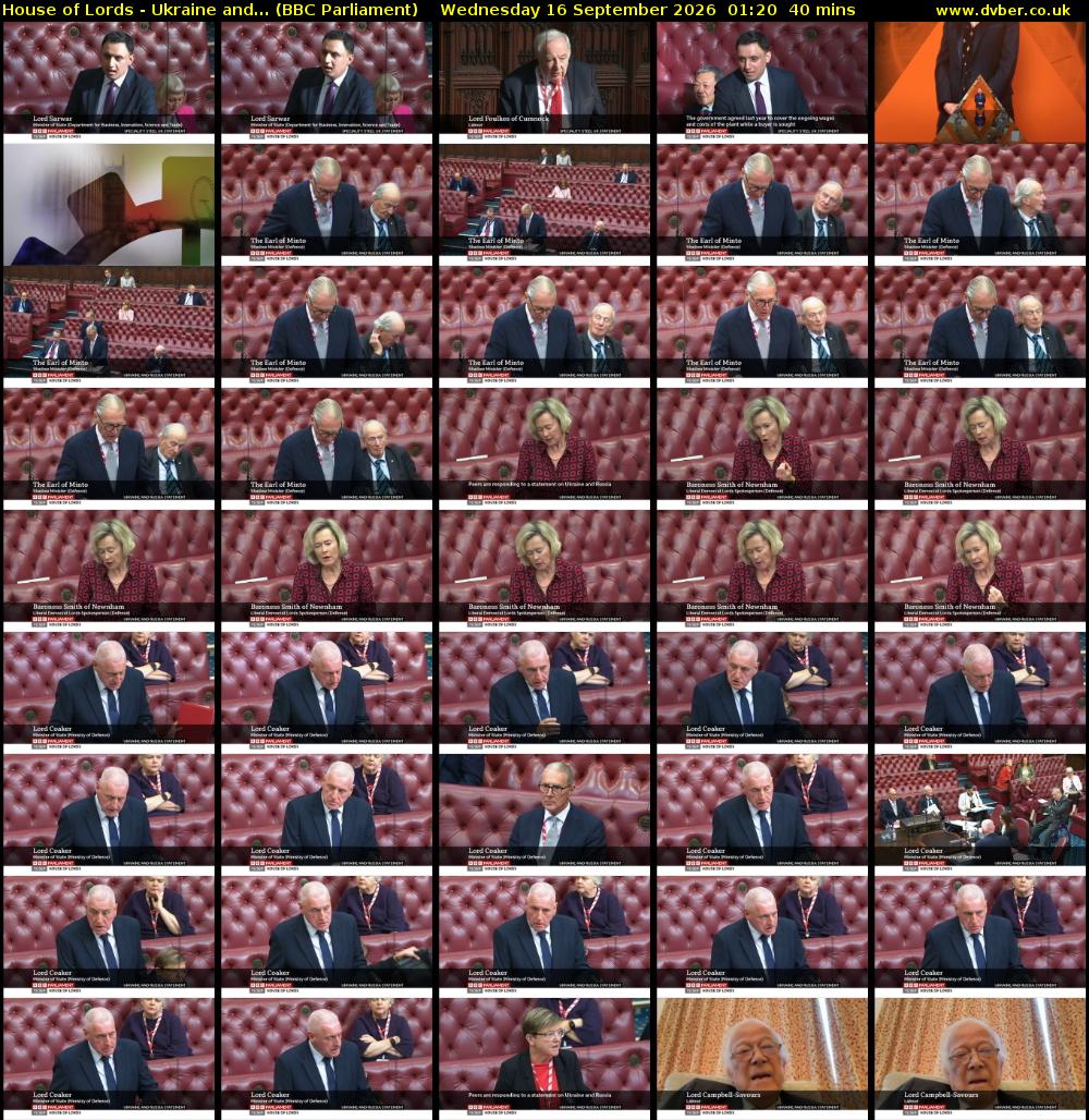 House of Lords - Ukraine and... (BBC Parliament) Wednesday 16 September 2026 01:20 - 02:00
