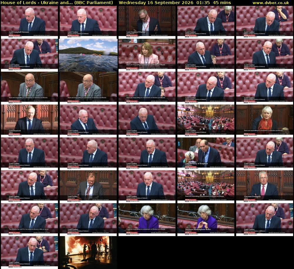 House of Lords - Ukraine and... (BBC Parliament) Wednesday 16 September 2026 01:35 - 02:20