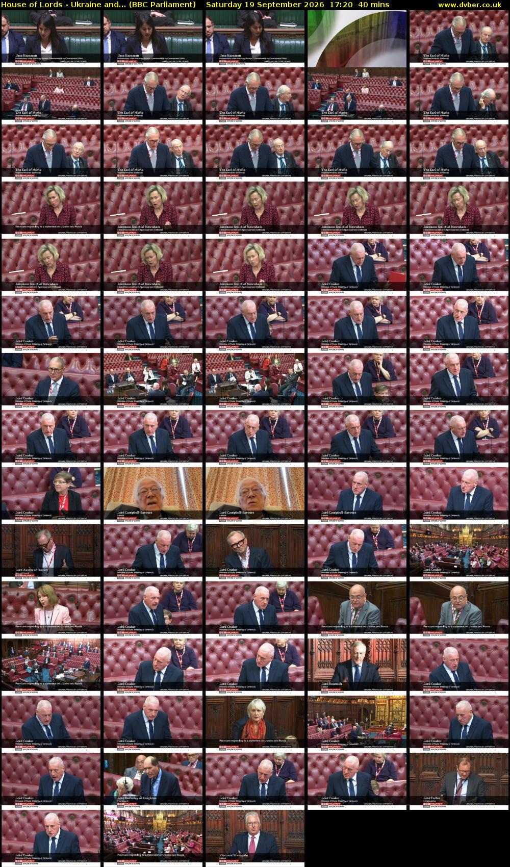 House of Lords - Ukraine and... (BBC Parliament) Saturday 19 September 2026 17:20 - 18:00