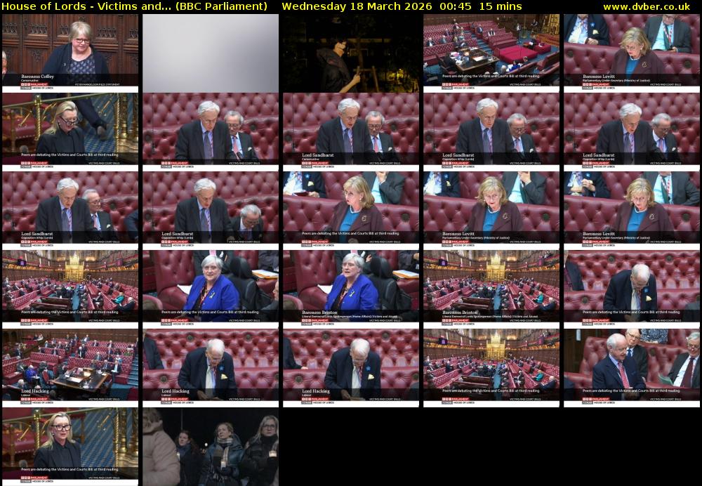 House of Lords - Victims and... (BBC Parliament) Wednesday 18 March 2026 00:45 - 01:00
