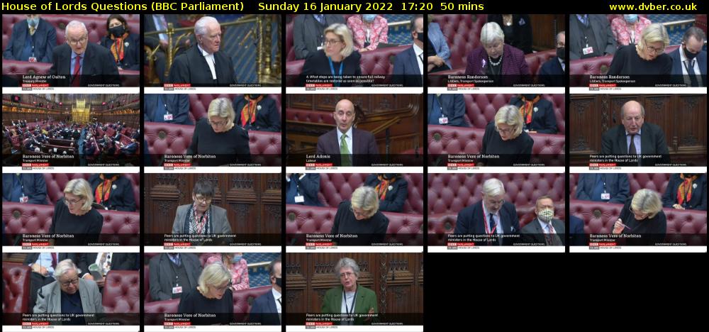 House of Lords Questions (BBC Parliament) Sunday 16 January 2022 17:20 - 18:10