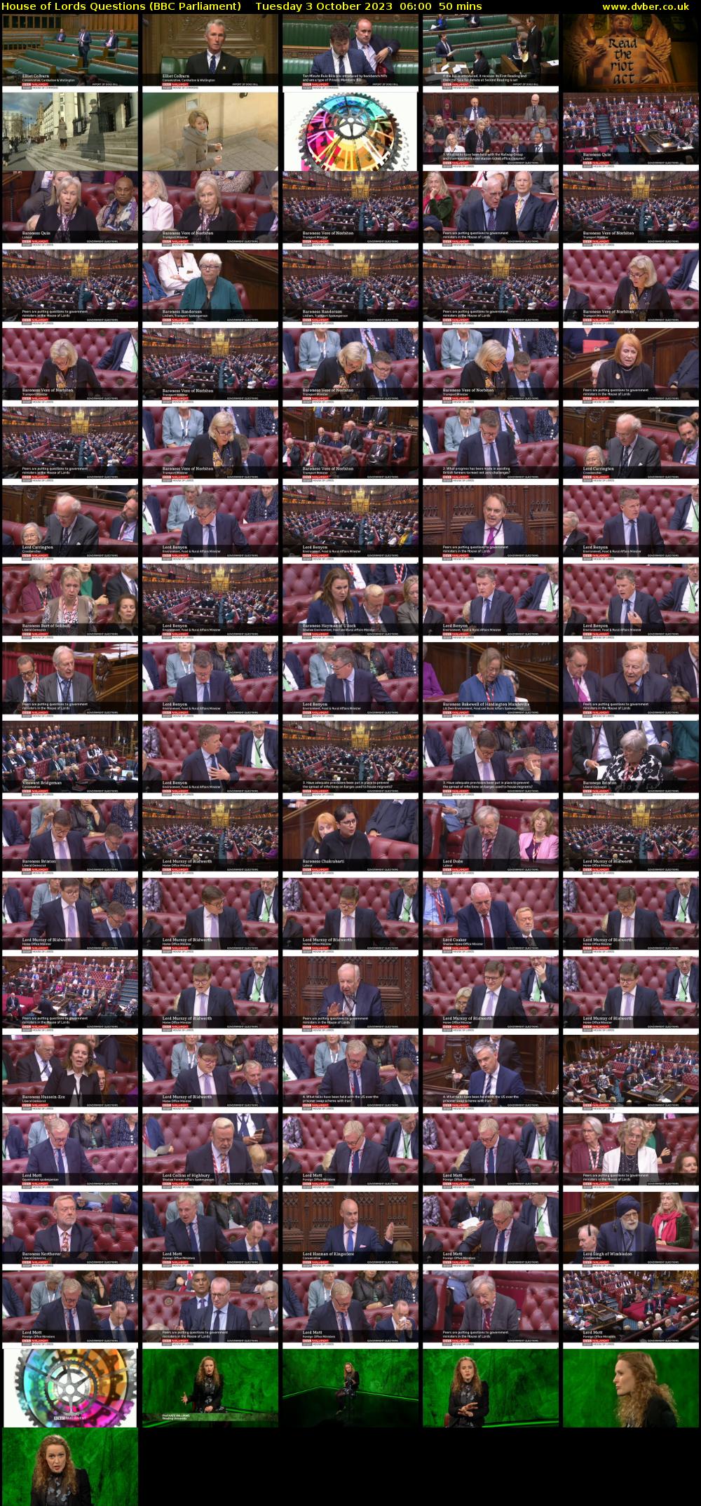 House of Lords Questions (BBC Parliament) Tuesday 3 October 2023 06:00 - 06:50